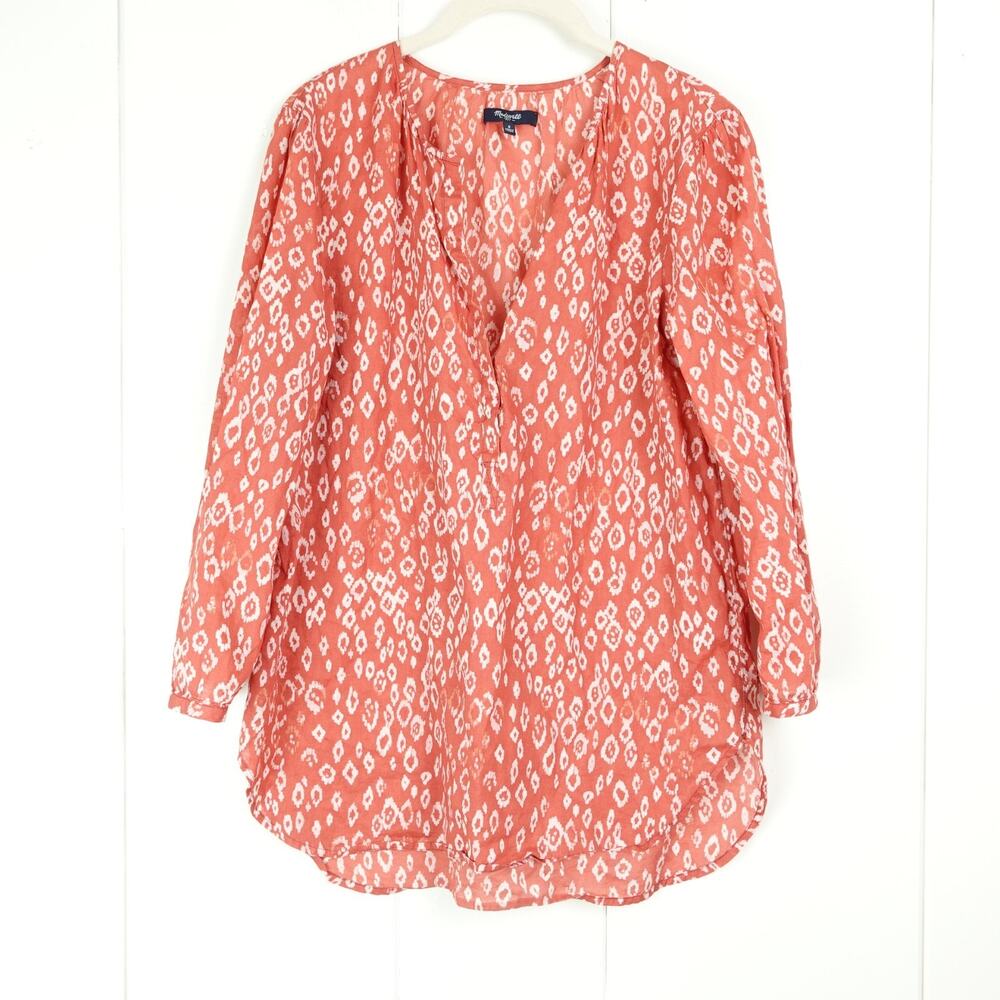 Madewell Blouse Top Women SZ S 3/4 Sleeve Lightweight Semi Sheer Relaxed Slouchy